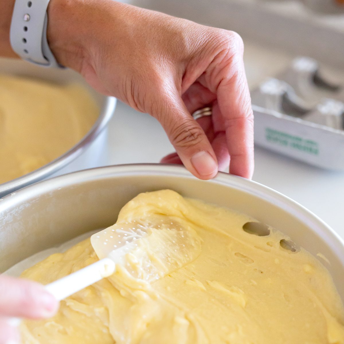 Yellow Cake Mix Spread in Pan; Shutterstock ID 1485217412; Job (TFH, TOH, RD, BNB, CWM, CM): TOH