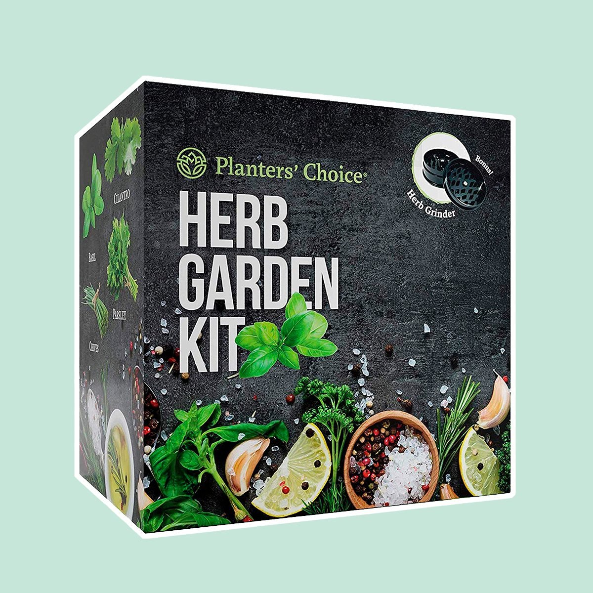 Planters' Choice Organic Herb Growing Kit + Herb Grinder - Complete Kit to Easily Grow 4 Herbs from Seed (Basil, Cilantro, Chives & Parsley) with Comprehensive Guide - Unique Gift (Herbs)