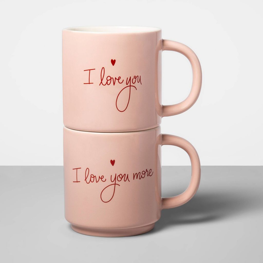 Stoneware I Love You and I Love You More Mug Set Coral