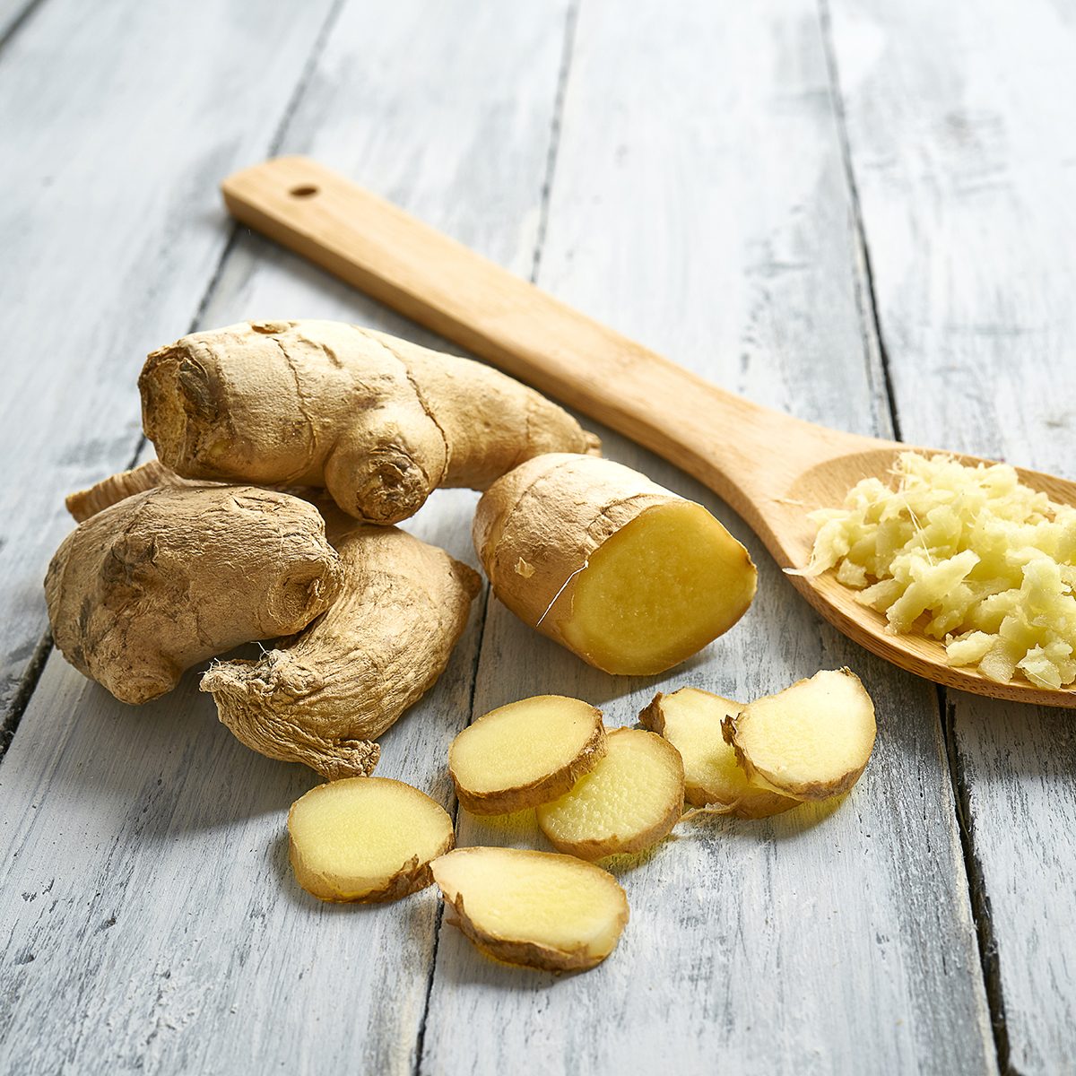 Ginger on the boards grated and sliced