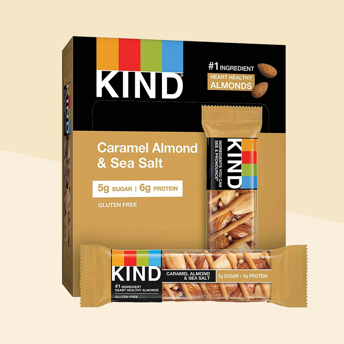 KIND Healthy Snack Bar, Caramel Almond & Sea Salt, 5g Sugar | 6g Protein, Gluten Free Bars, 1.4 Oz, 12 Count