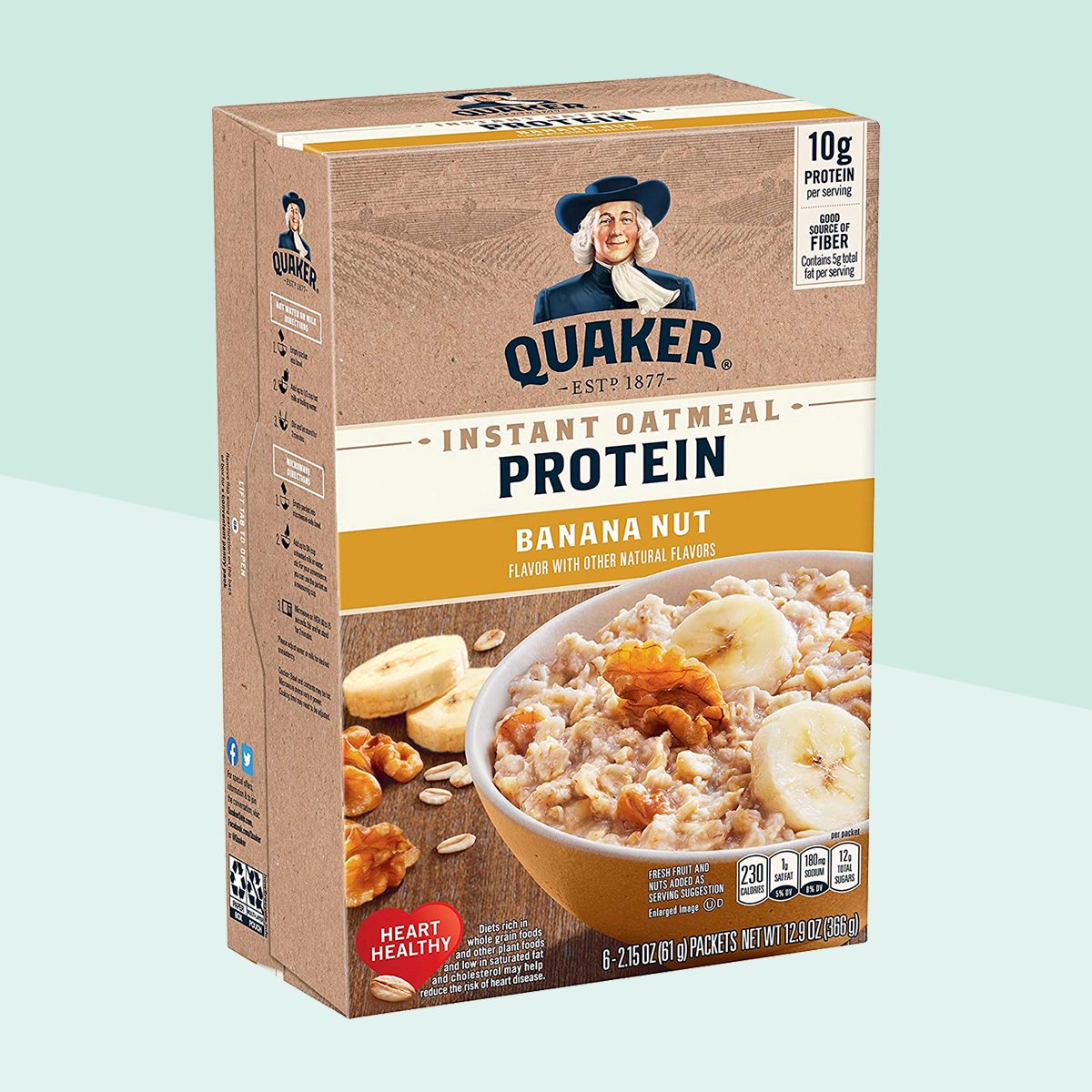 Quaker Protein Instant Oatmeal, Banana Nut, 10g Protein, Individual Packets, 36 Count