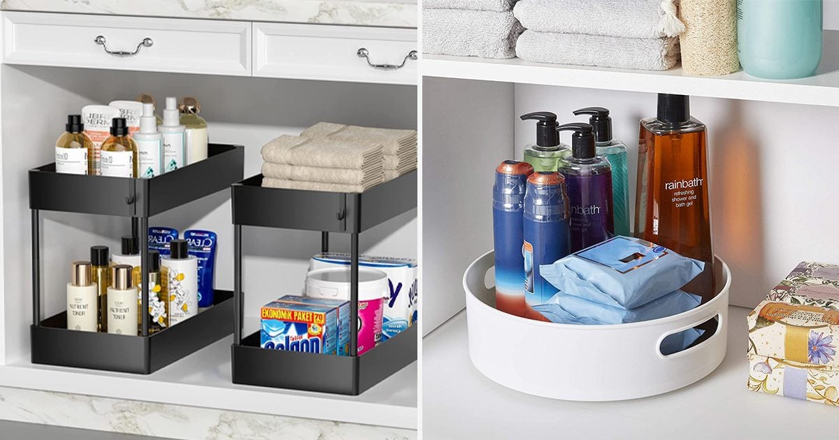 SimpleHouseware 2 Tier Bathroom Organizer Tray Pull-Out Sliding  Drawer/Under-Sink Storage, White : : Home
