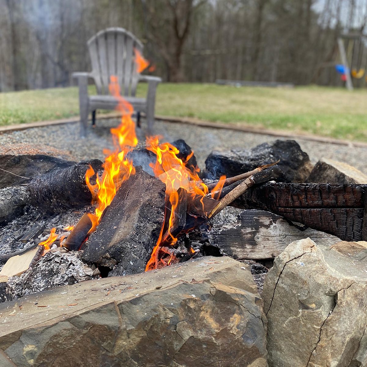 Camping and making s'mores in the driveway