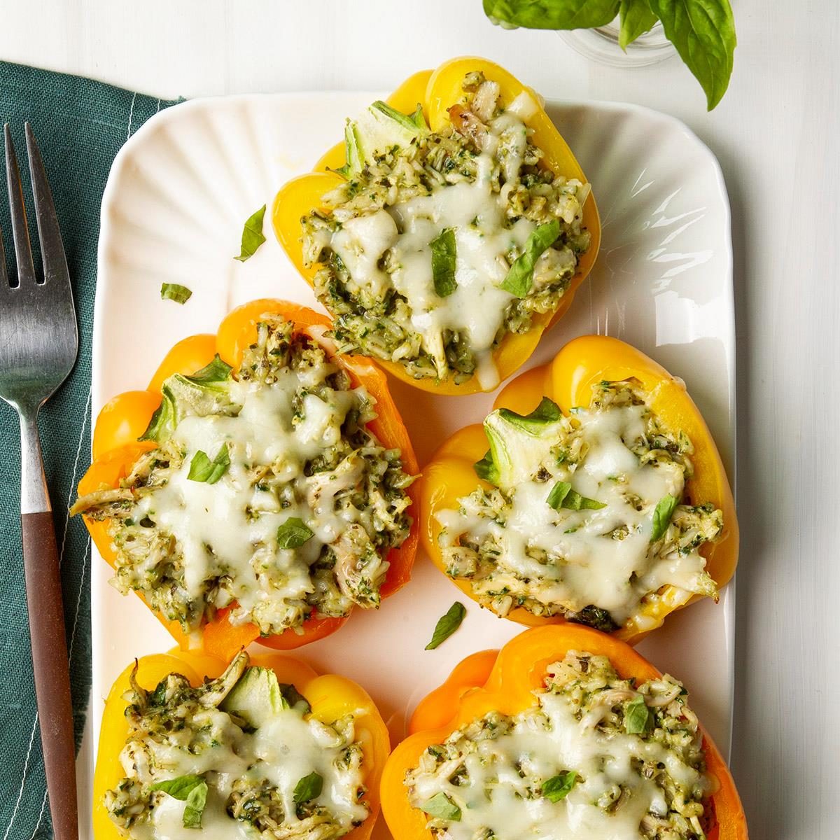 Easy Chicken Pesto Stuffed Peppers