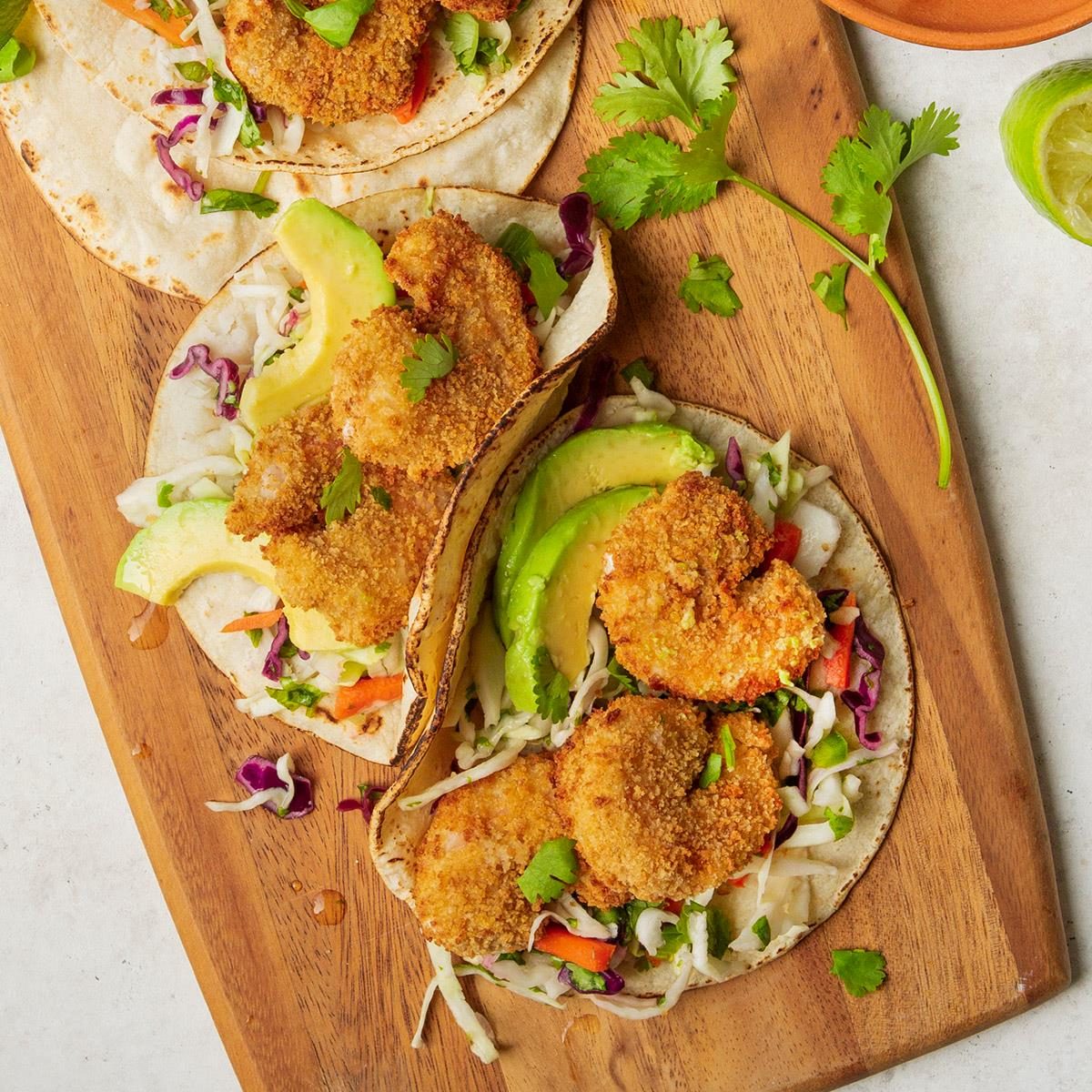 Popcorn Shrimp Tacos with Cabbage Slaw Recipe: How to Make It
