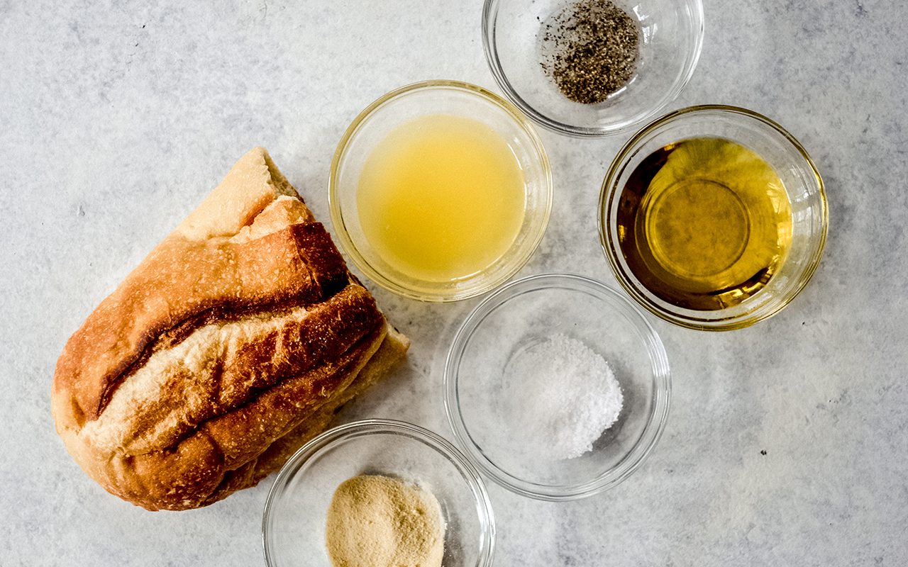 Basic ingredients for how to make croutons