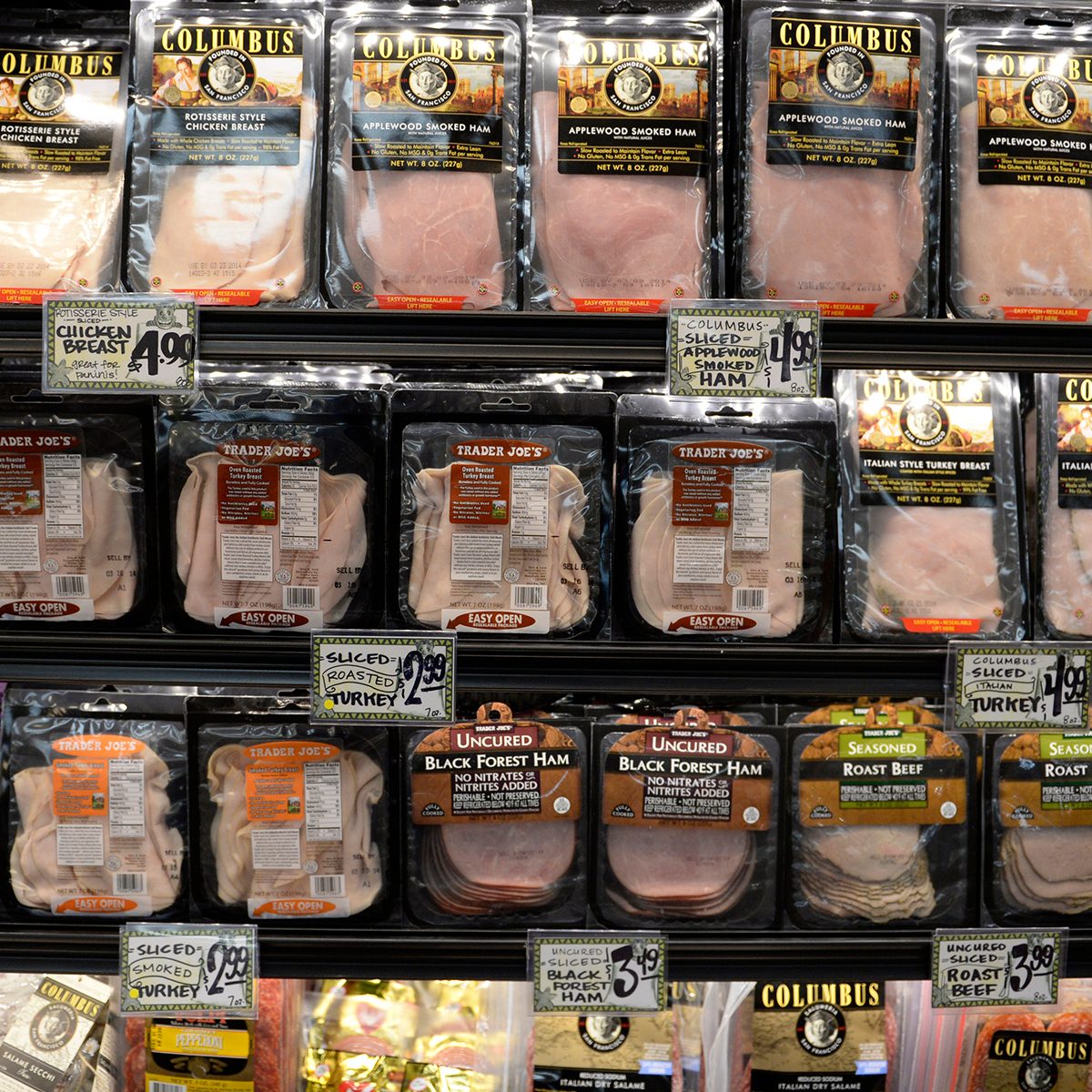 DENVER, CO - FEBRUARY 14: Deli meats line the shelves at the new Trader Joe's, located on Colorado Blvd. and East 8th Avenue in Denver, for the grand opening of specialty grocer, February, 14 2014. Two other Trader Joe's locations in Colorado will also open today. (Photo by RJ Sangosti/The Denver Post via Getty Images)