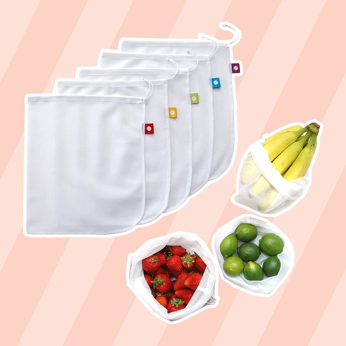 Reusable Produce Bags, Washable Mesh Bags for Fruits and Vegetables, Set of 5 - Flip and Tumble