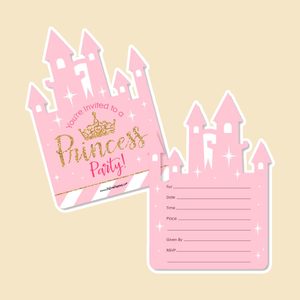 Little Princess Crown - Shaped Fill-in Invitations - Pink and Gold Princess Baby Shower or Birthday Party Invitation Cards with Envelopes - Set of 12