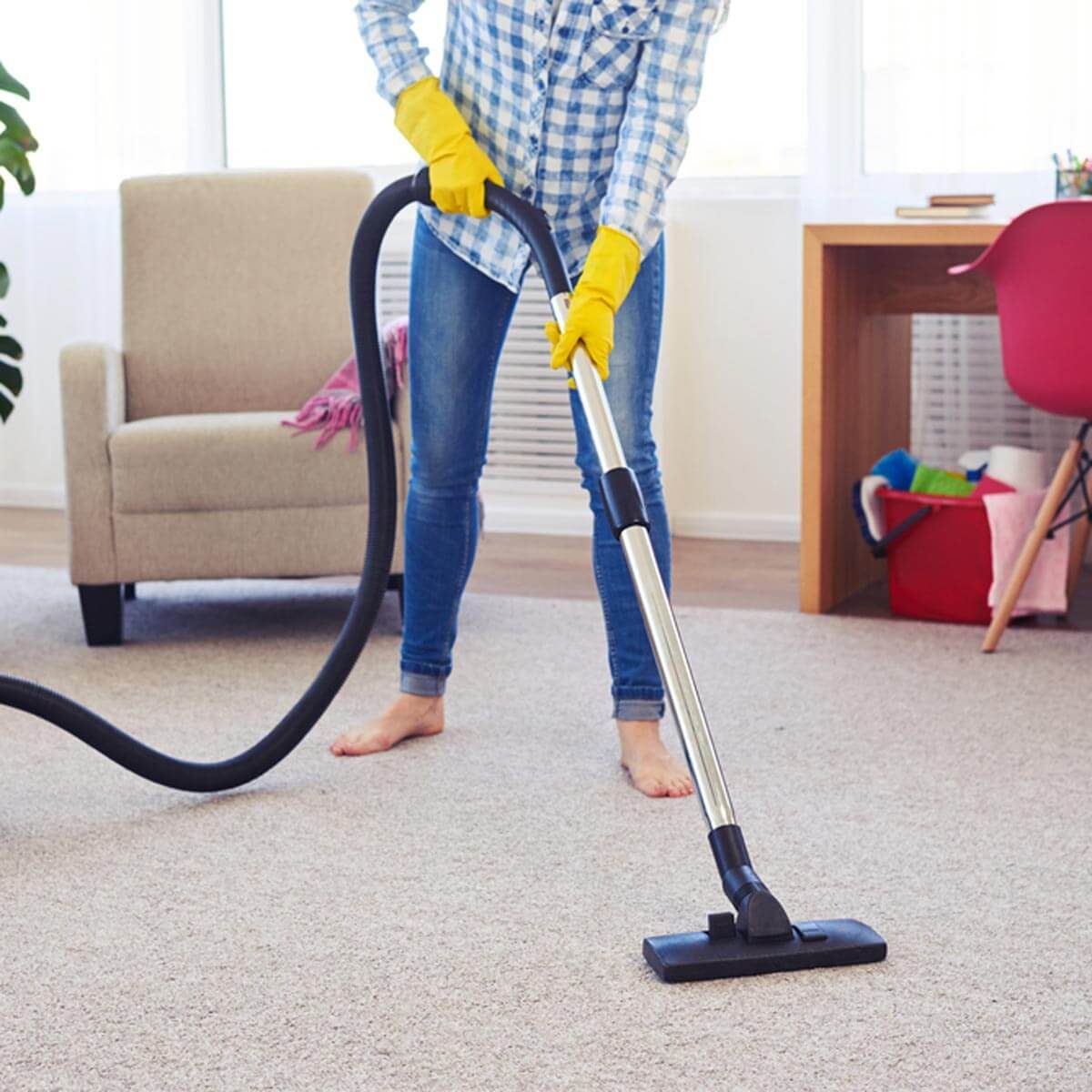 vacuuming carpet