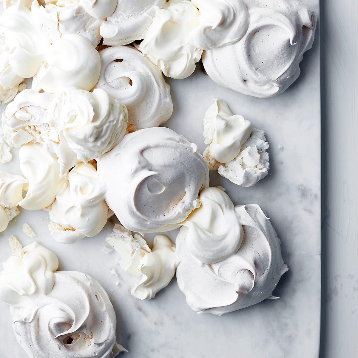 Freshly baked meringues, overhead view