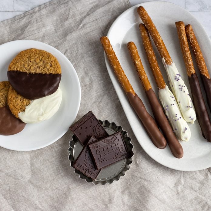 array of chocolate-covered snacks How To Temper Chocolate.tasteofhome.nancy Mock 15