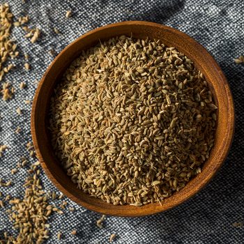 indian spices Raw Brown Organic Ajwain Seed in a Bowl