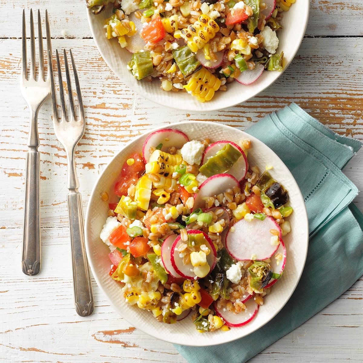 Farro Salad with Charred Shishito Peppers and Corn