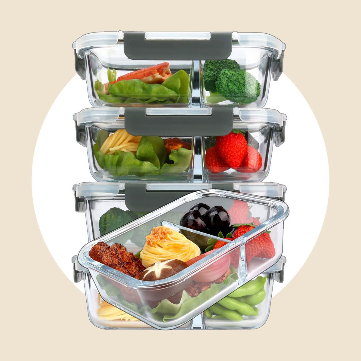 Prep Naturals - Glass Food Storage Containers - Meal Prep Container - 5  Packs, 3 Compartments, 34 Oz 