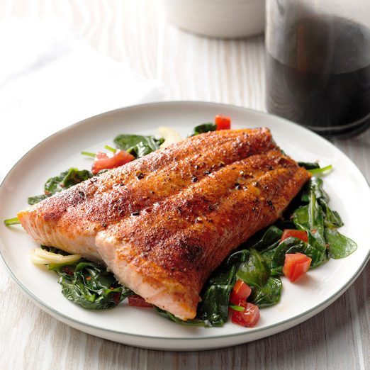 Air-Fryer Roasted Salmon with Sauteed Balsamic Spinach Recipe: How to ...