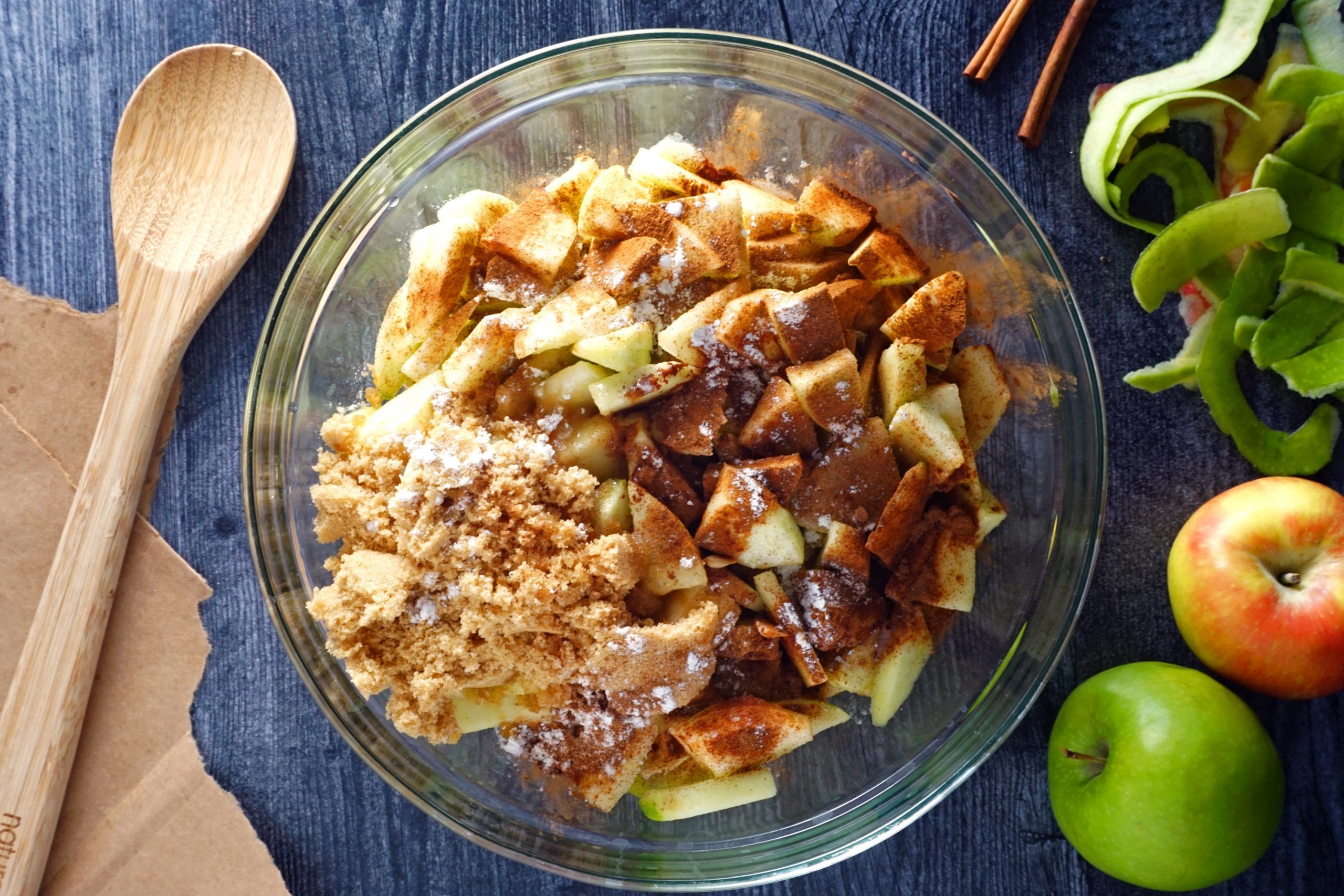 Apple Pie In A Bag mixing apple pie filling for pie in a paper bag