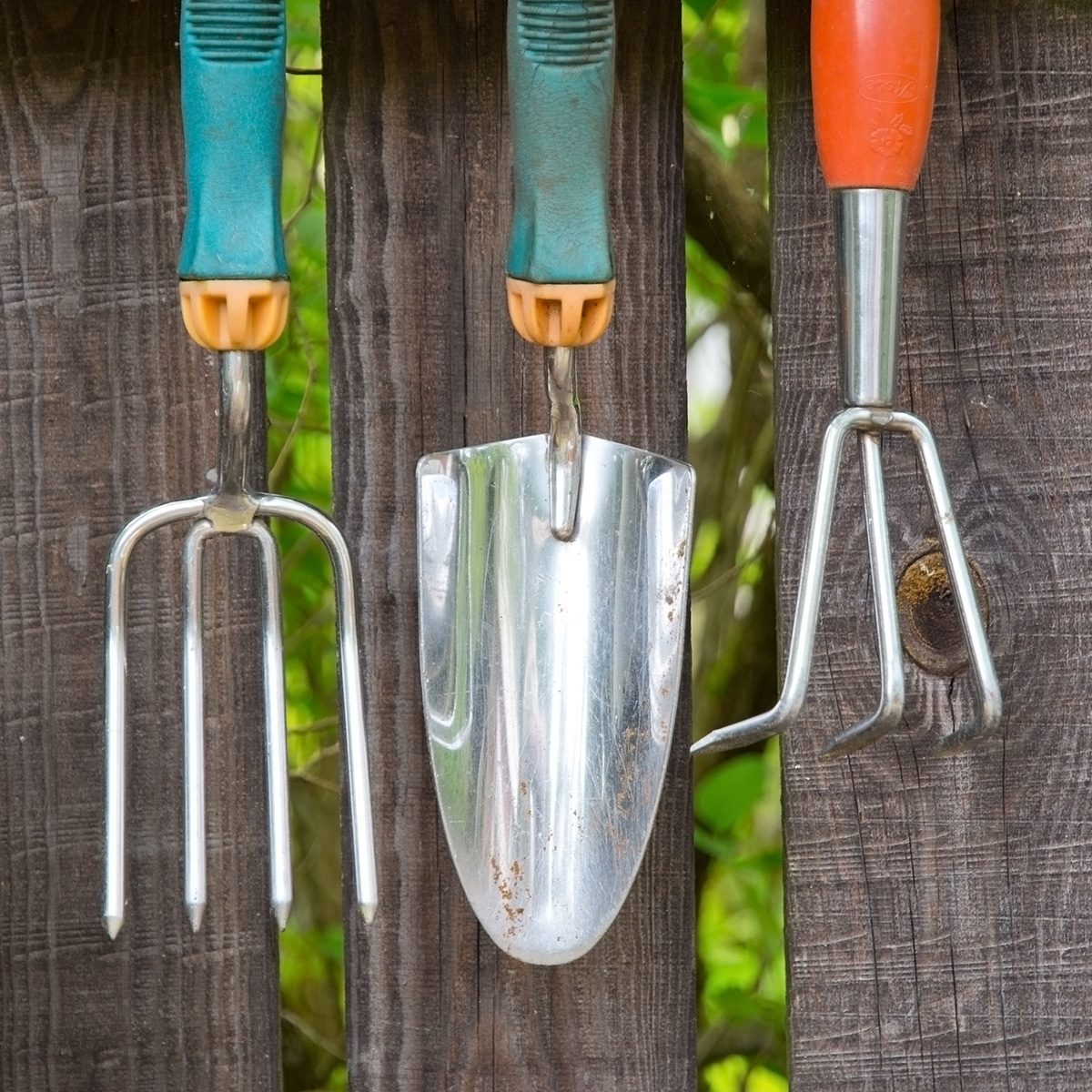 Close Up Of Gardening Equipment Hanging Against Wall