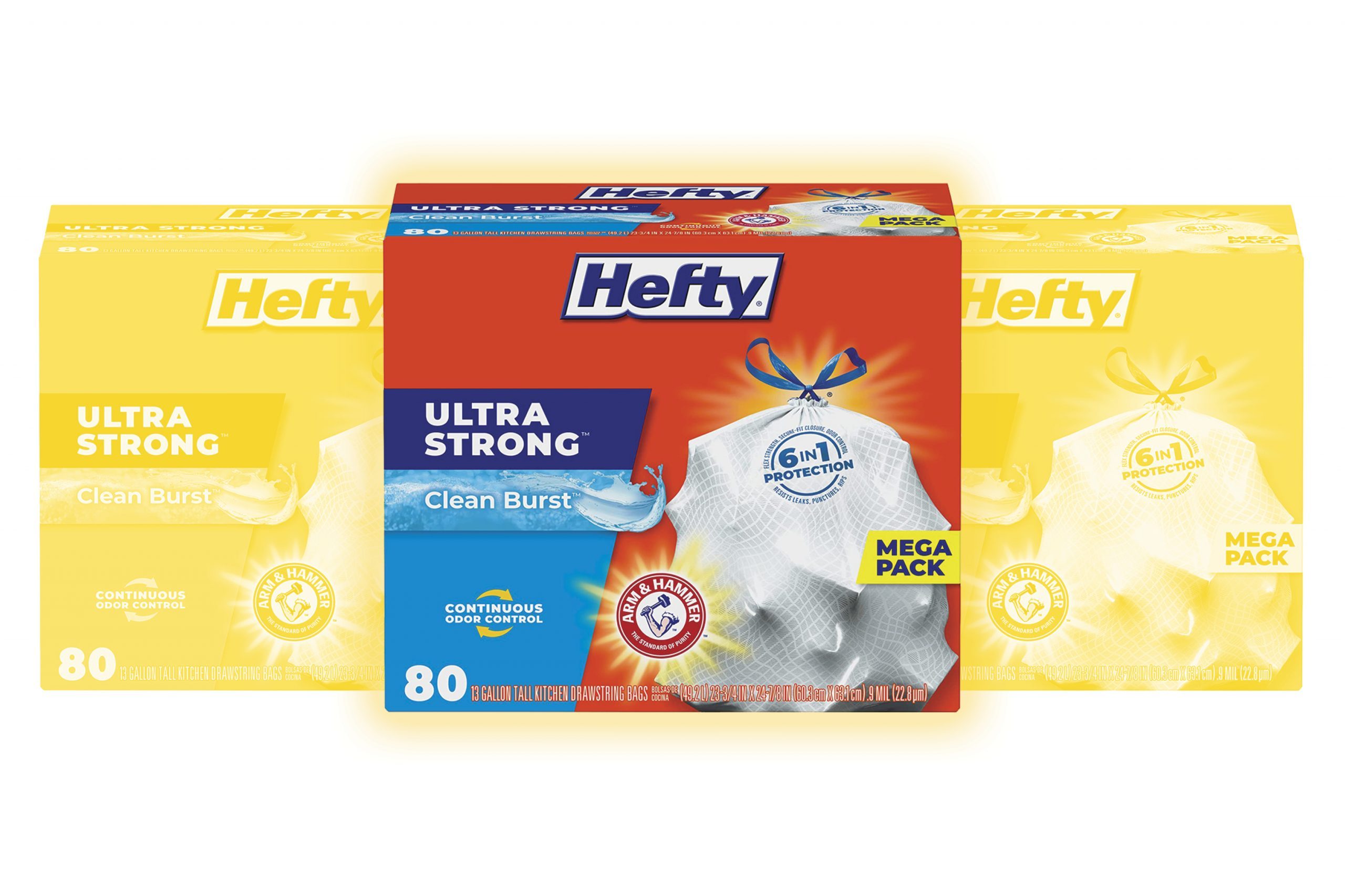 Hefty Ultra Strong Tall Kitchen Trash Bags, Clean Burst Scent, 13 Gallon, 80 Count (Packaging May Vary)