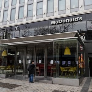 PARIS, FRANCE - MARCH 16: General view of a closed McDonald's restaurant which shows the message 