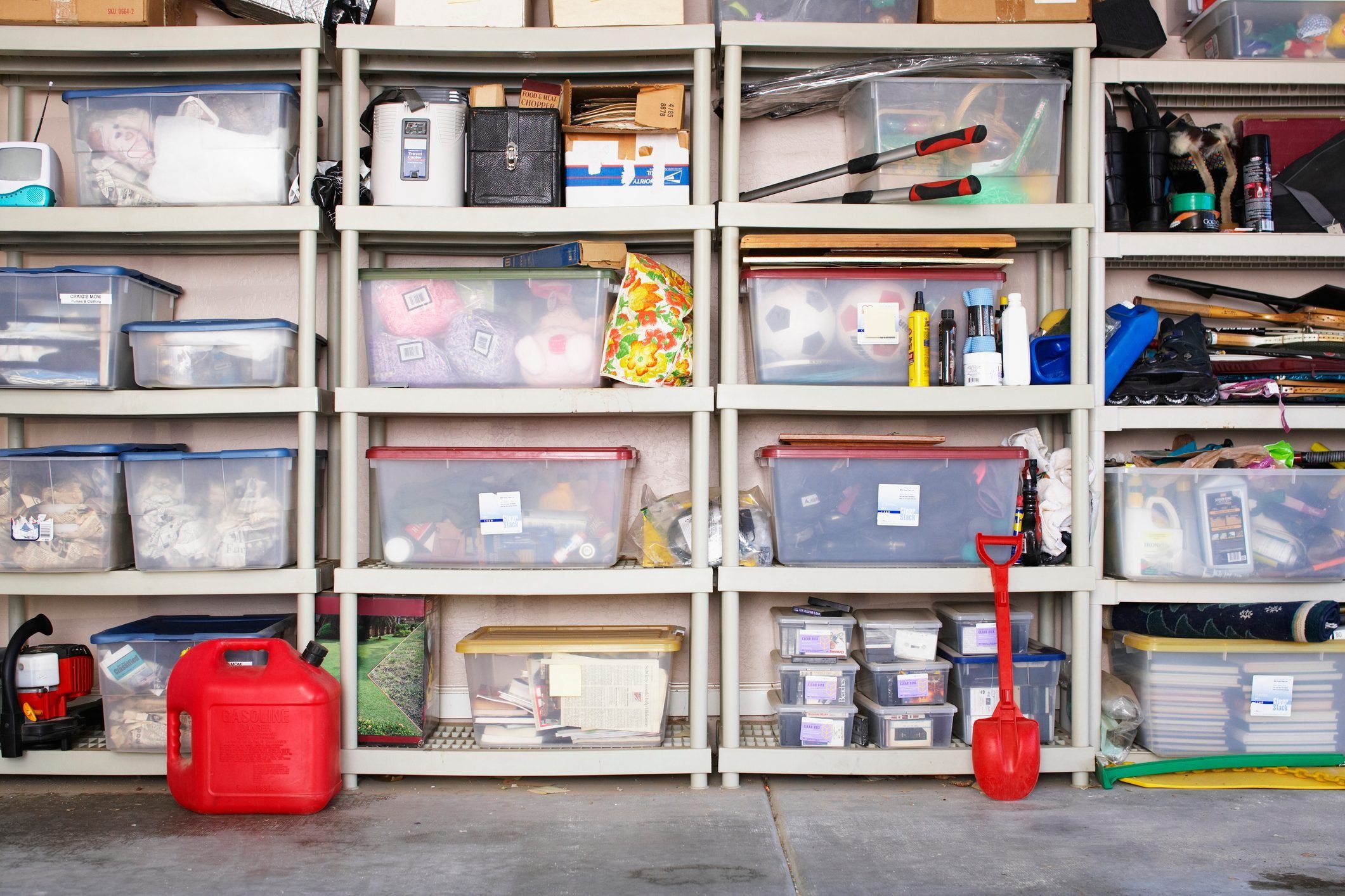 Plastic Boxes On Shelves