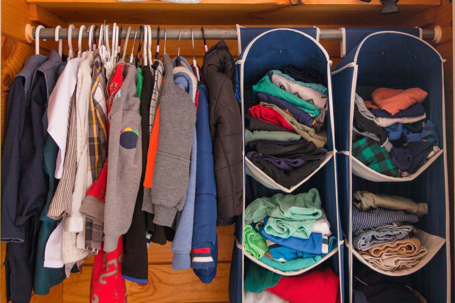 Clothing rack in kids room.