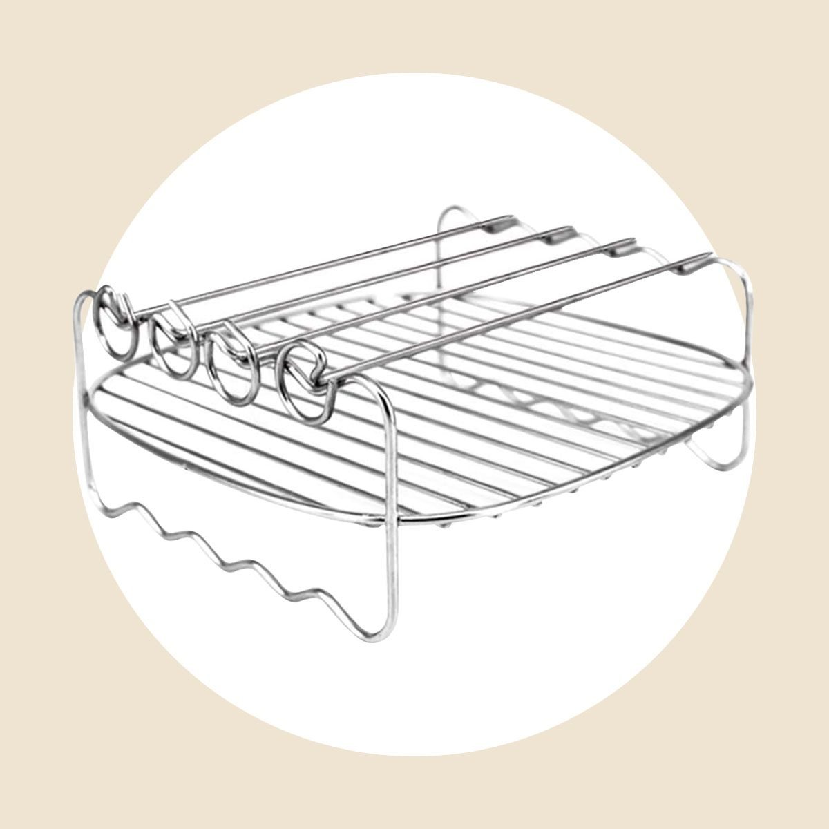 Air Fryer Rack for Double Basket Air Fryers Stainless Steel Multi-Layer Rack Grill Rack Multi-Purpose Double Layer Rack with 4 Skewers Dehydrator Rack