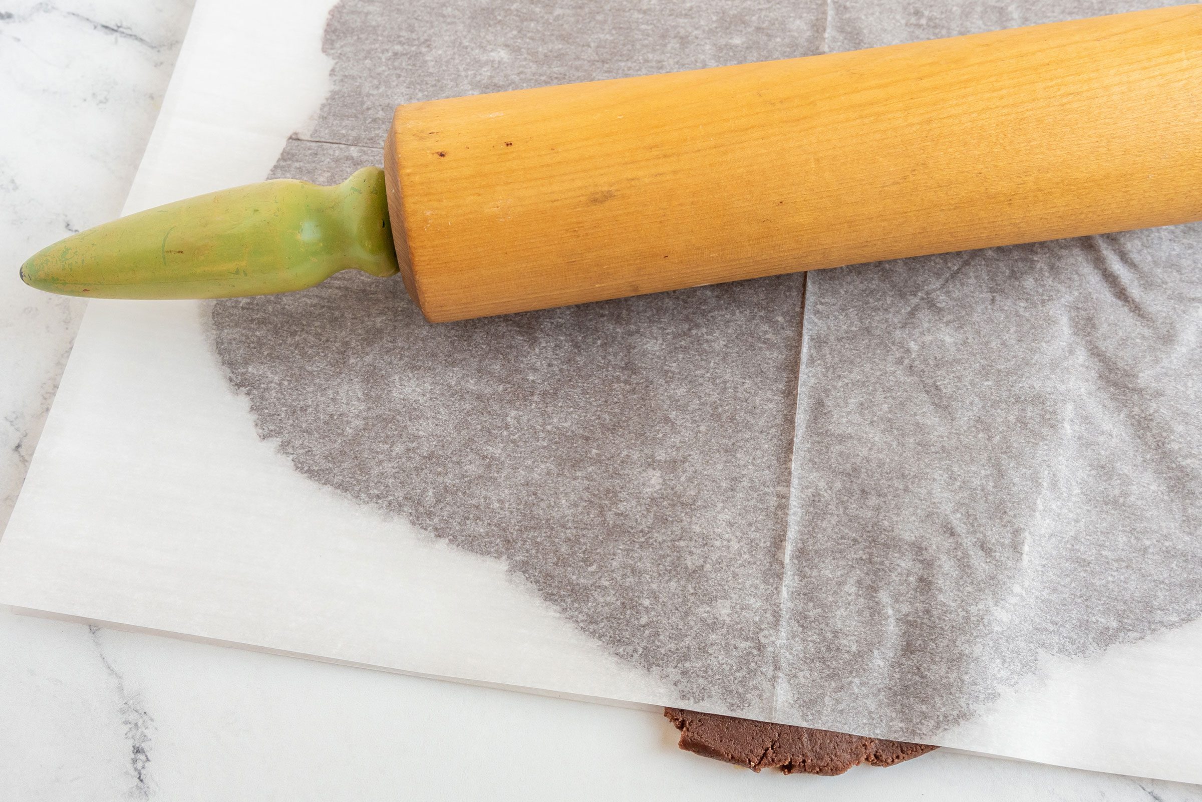 Homemade Thin Mints dough being rolled out