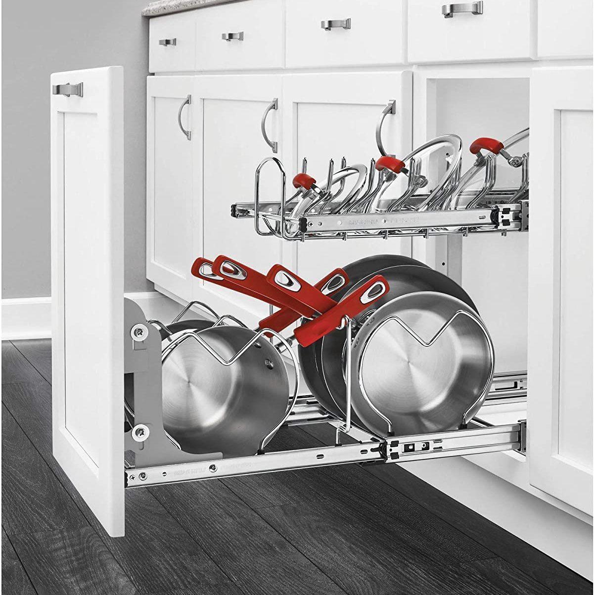 HAUSHOF haushof pots and pans organizer, 16 150lbs heavy duty pot holders  for kitchen, 6-tier adjustable pan rack under cabinet with