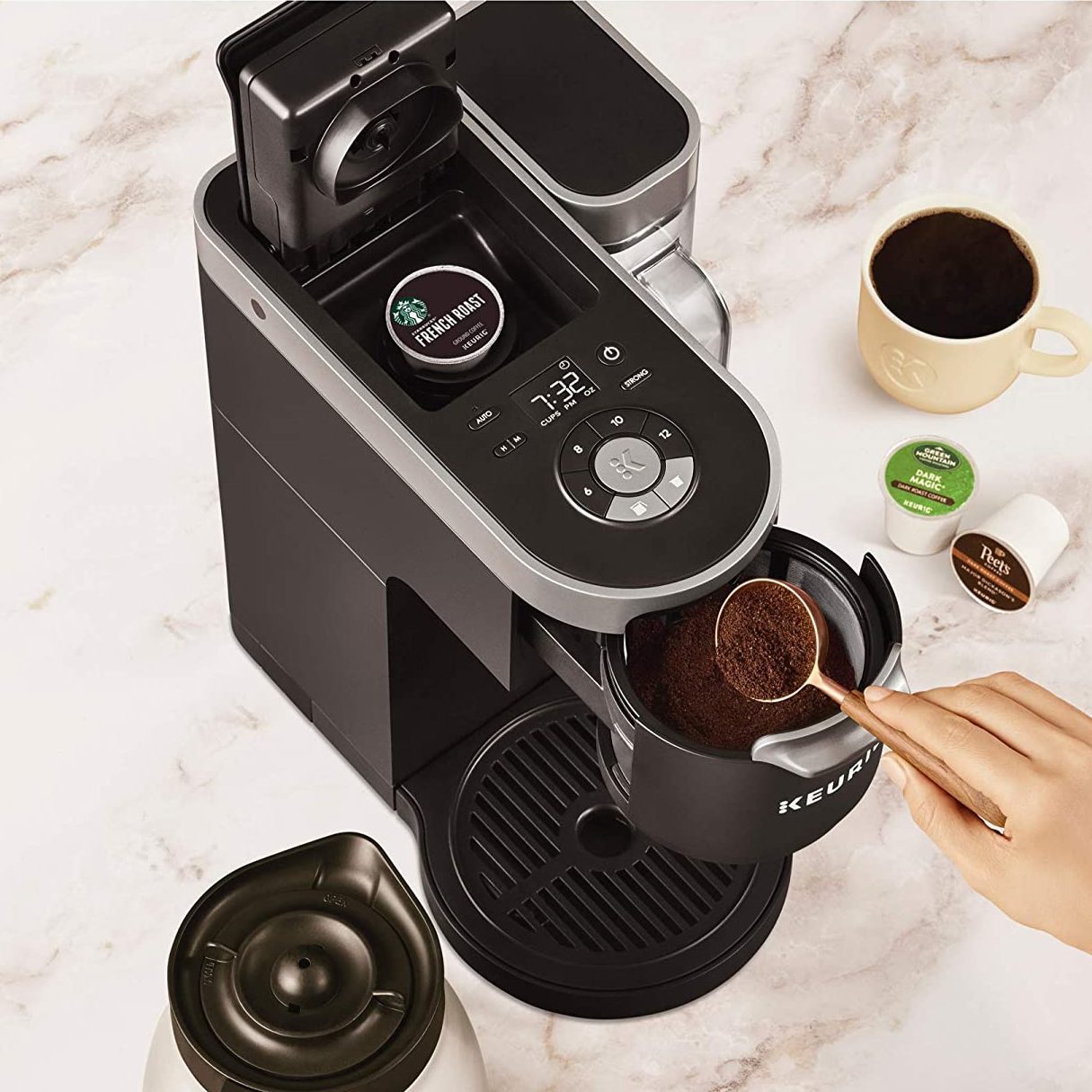Sboly Coffee Machine 3 in 1, Tea & Coffee Maker for K Cup, Ground Coffee and Tea Leaf, Single Serve Coffee Maker Brewer with Self Cleaning, Fast