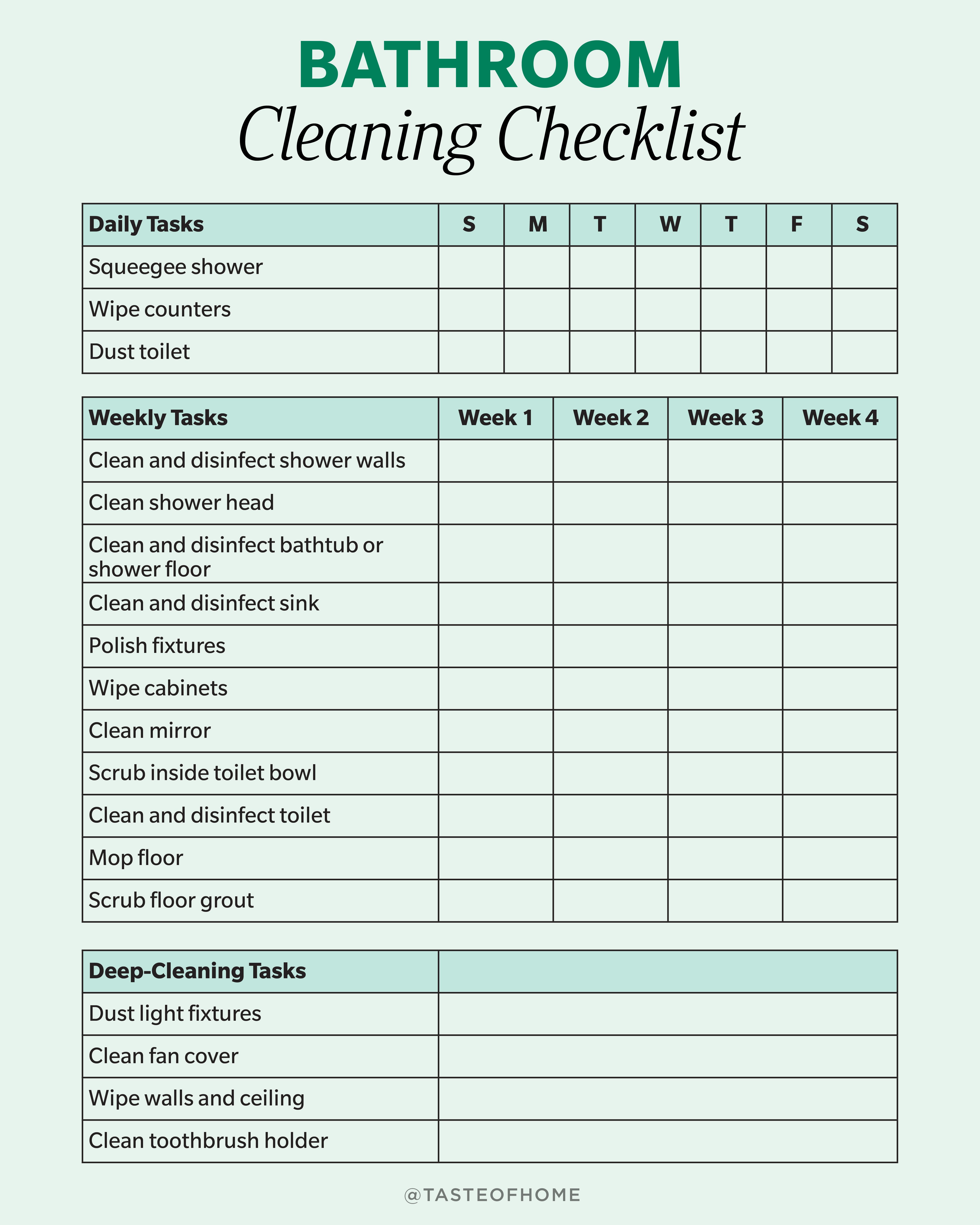 Bathroom Cleaning Checklist