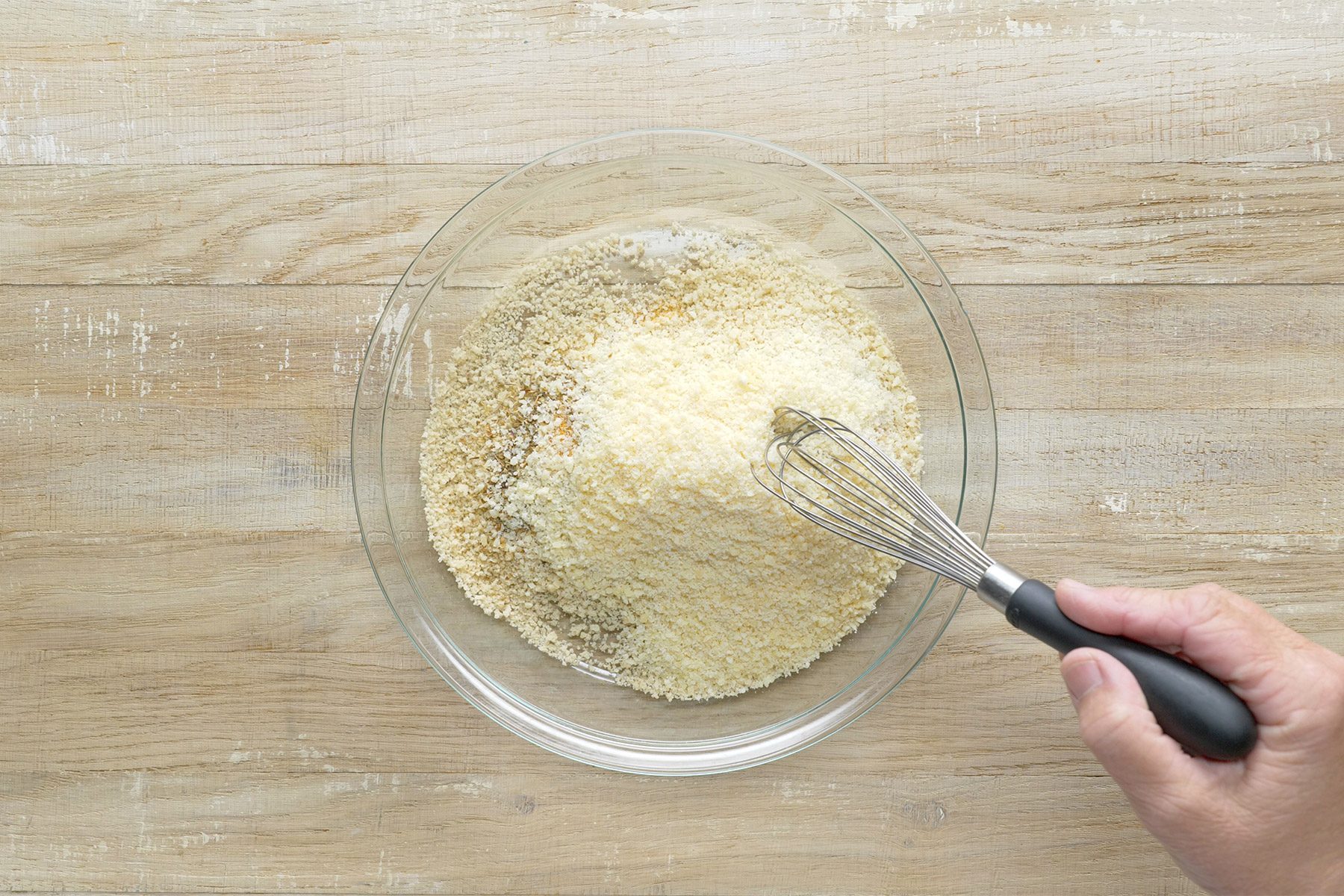 overhead shot of crumb mixture in a bowl