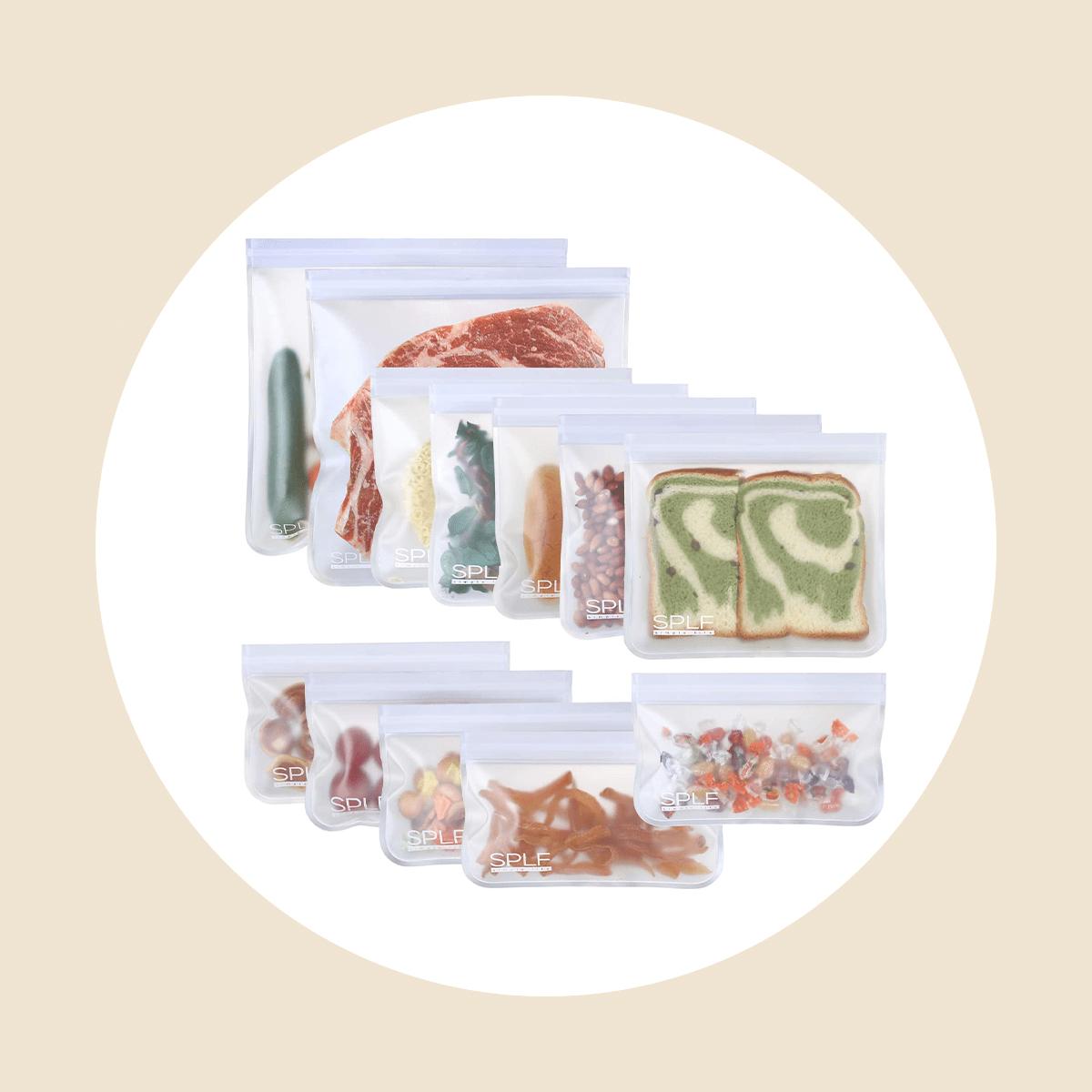 Qinline reusable food storage bags - 10 pack bpa free flat freezer bags(2 reusable  gallon bags + 4 leakproof reusable sandwich bags +
