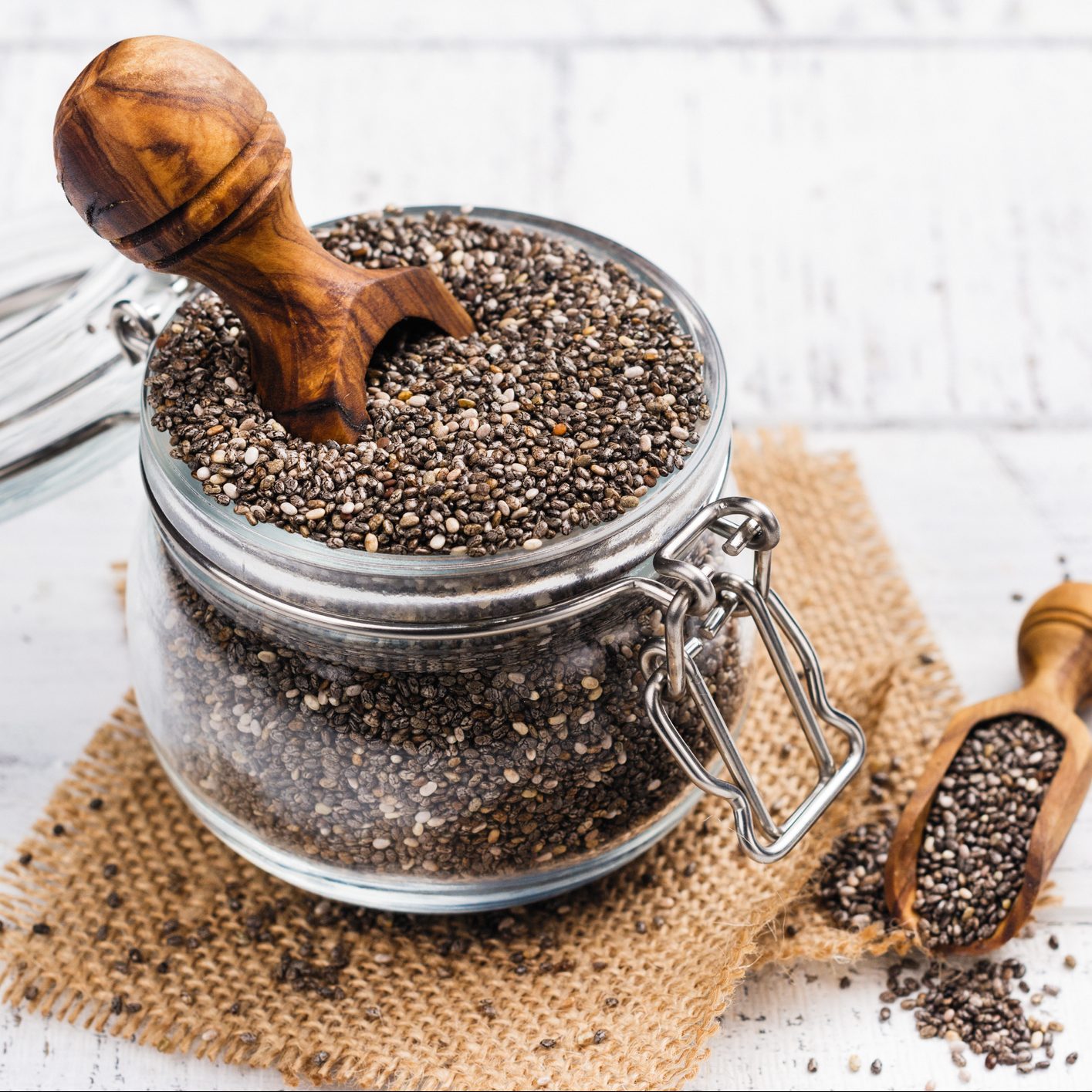 Healthy chia seeds in a glass jar