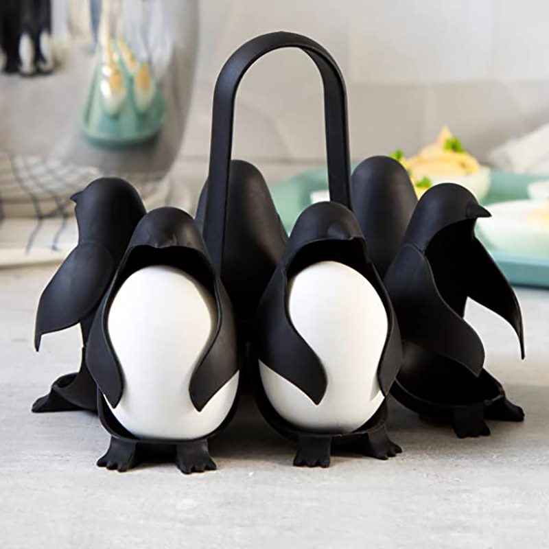 6 Cells 3-in-1 Penguin-Shaped Egg Holder, Cook, Store, and Serve
