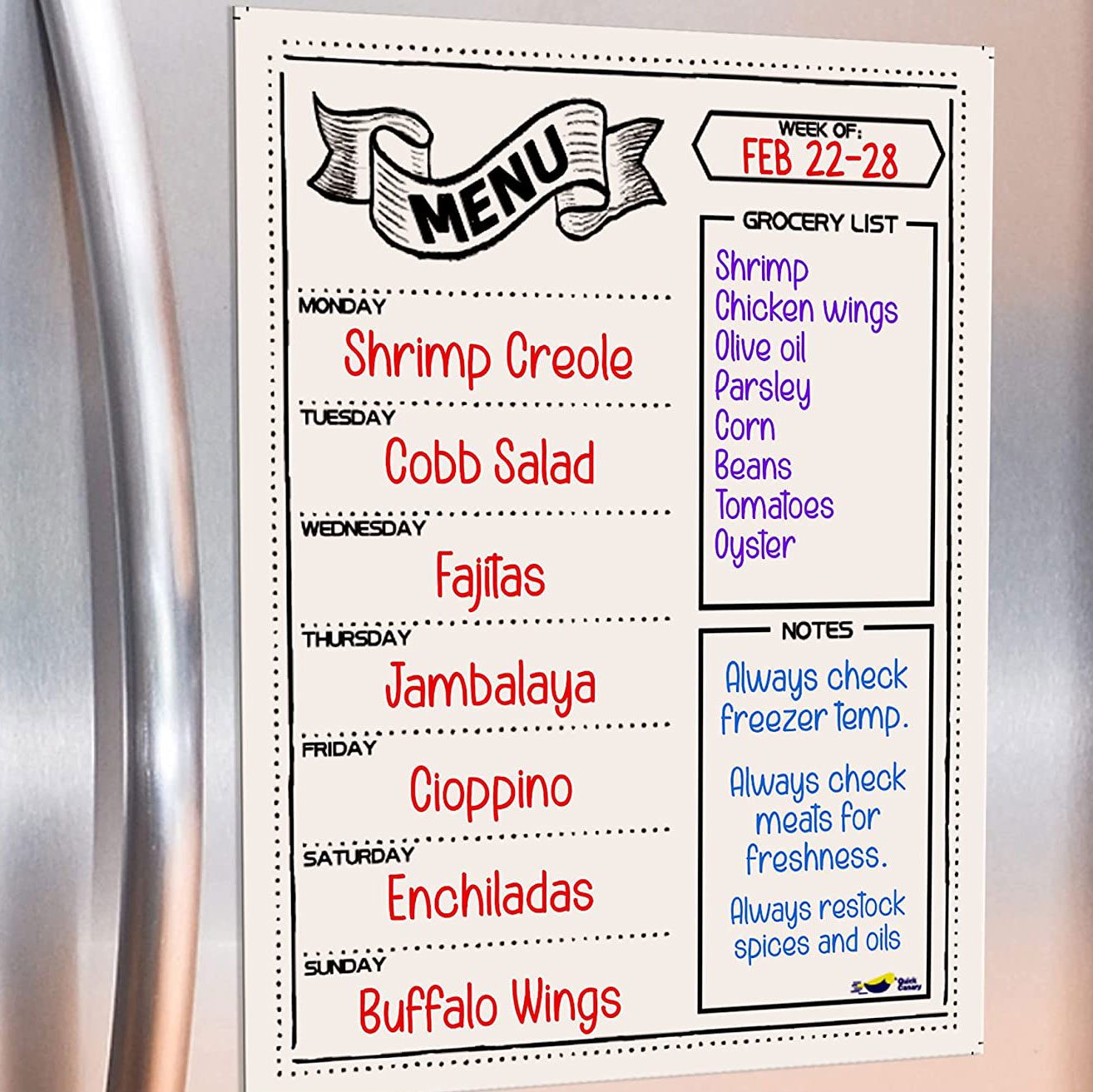 Magnetic Dry Erase Menu