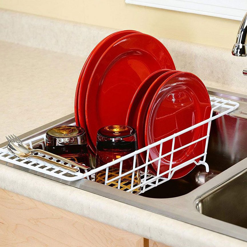 1pc Dish Drying Rack, Space-Saving Dish Drain Rack For Kitchen Counter,  Durable Metal Kitchen Drying Rack With Cutlery Holder, Dishes, Knives,  Spoons