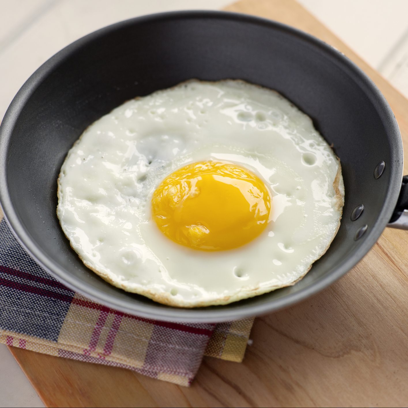 High Angle View Of Fried Egg In Frying Pan