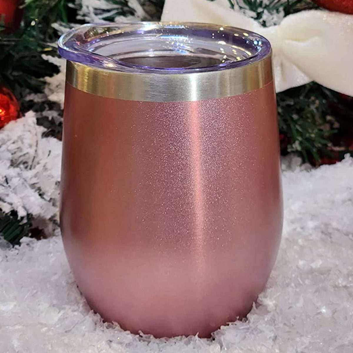 Zonegrace 4 pack Blue/Rose Gold 12 oz Stainless Steel Stemless