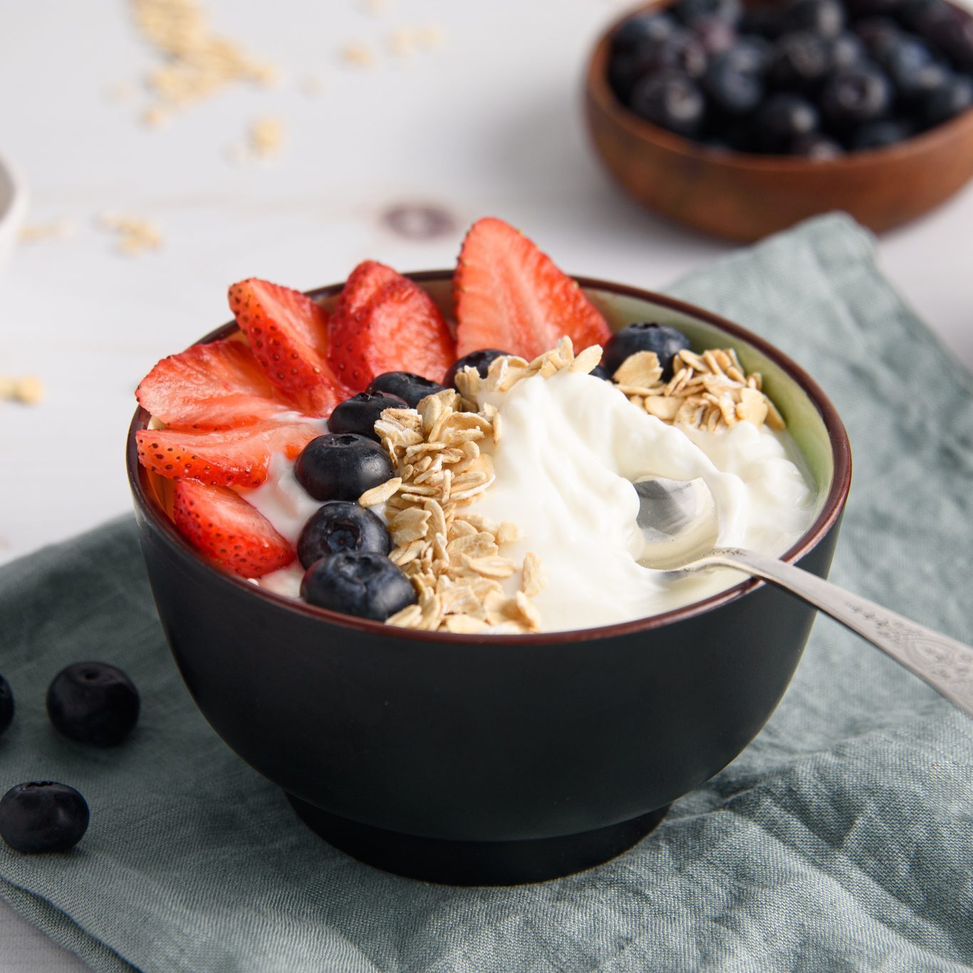 Bowl of yogurt with berries and oatmeal