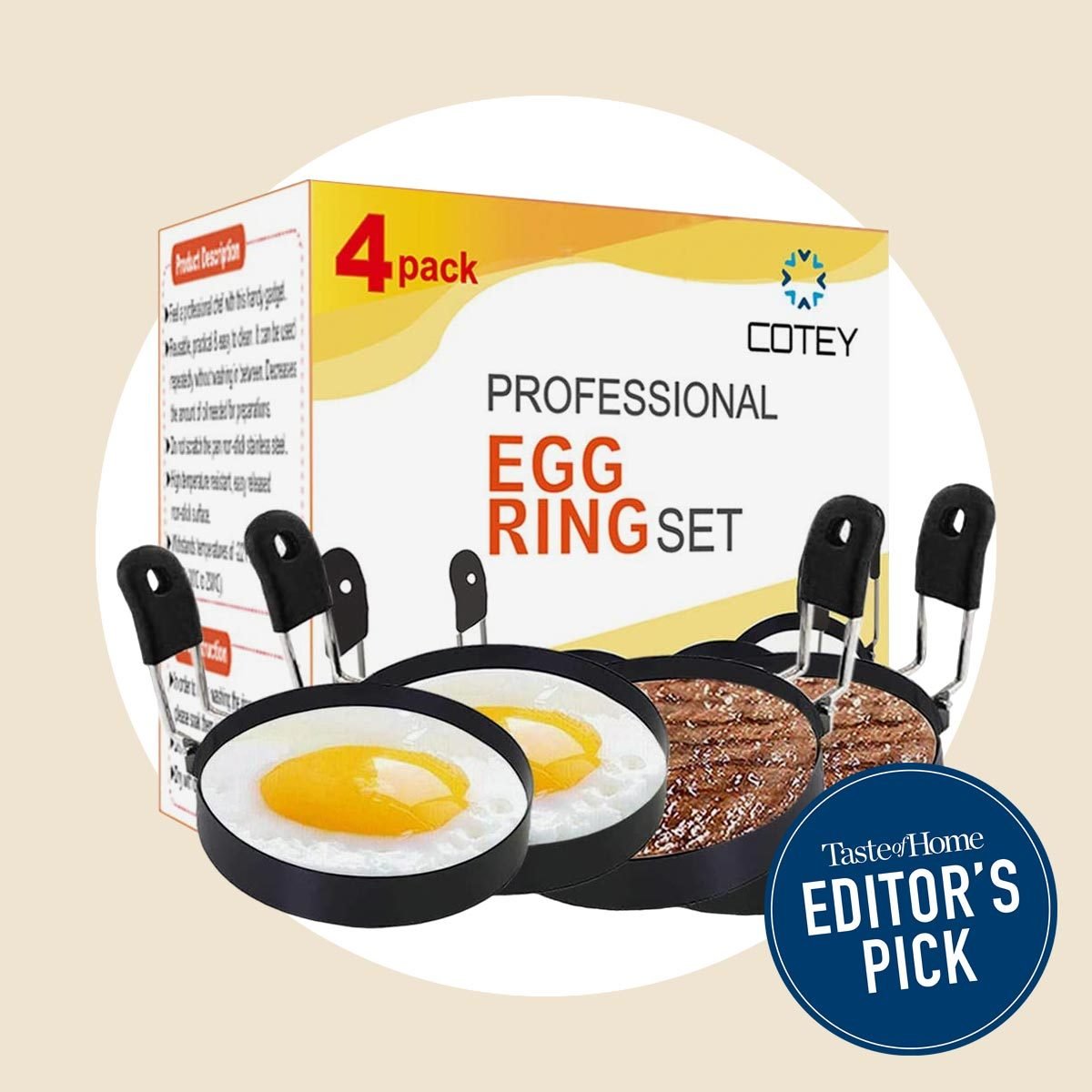 4 Pack Egg Ring Set Compatible With Frying Shaping Eggs - Round