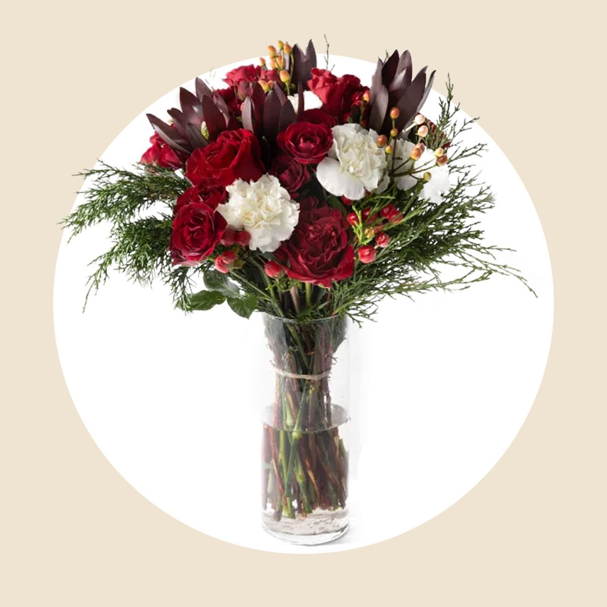 White Lilies with Red Berries and Cedar - The Bouqs Co.