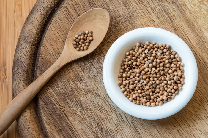 Coriander seeds close up