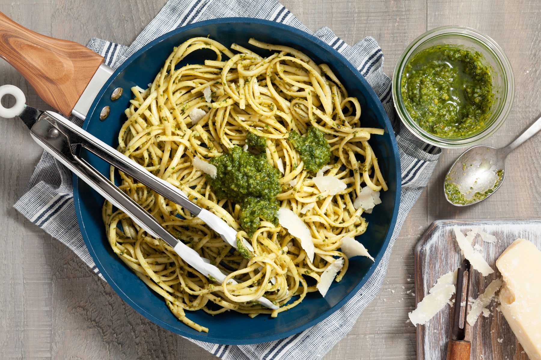 Classic Pesto on noodles served in a large bowl