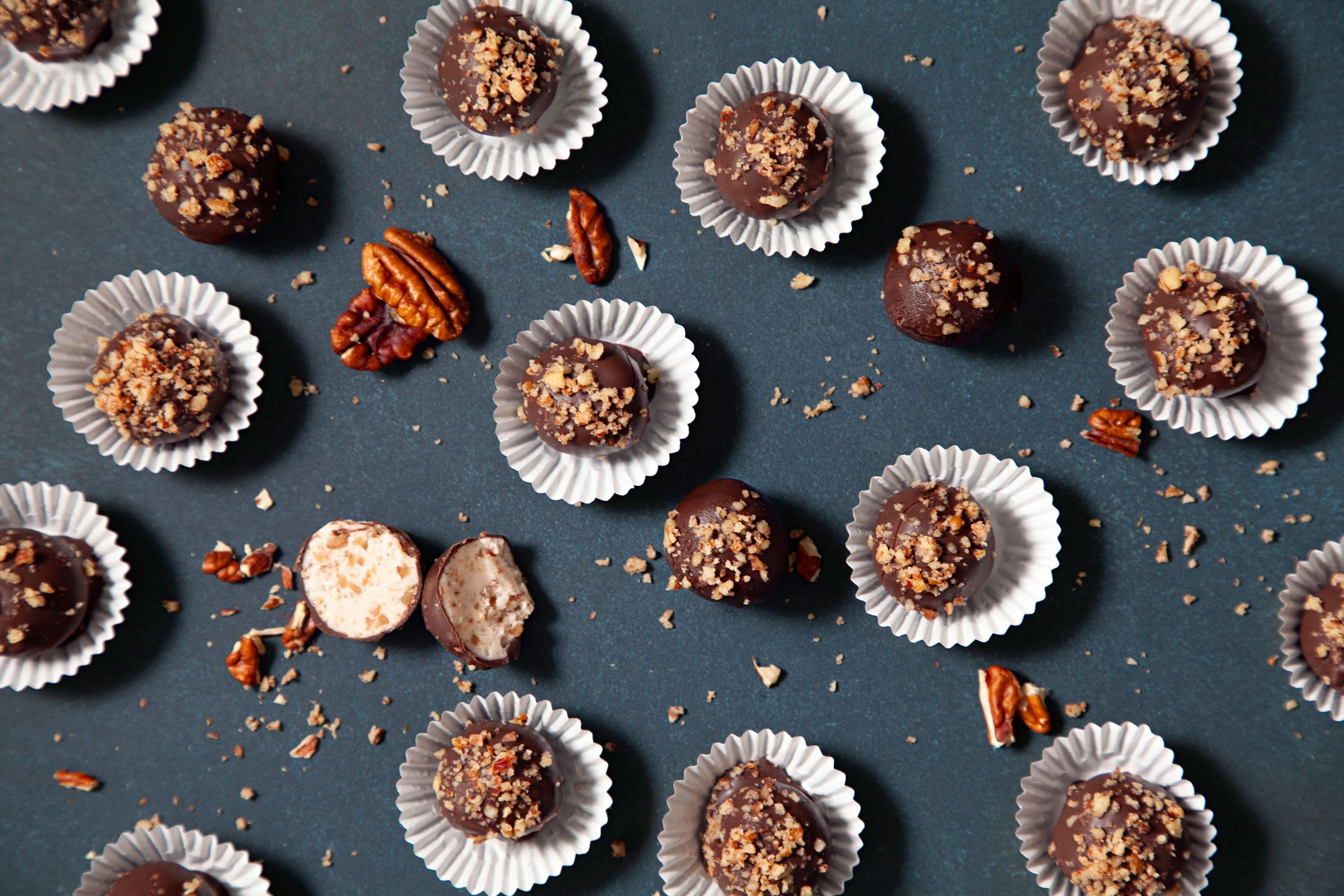 top view of Bourbon Balls in wrappers