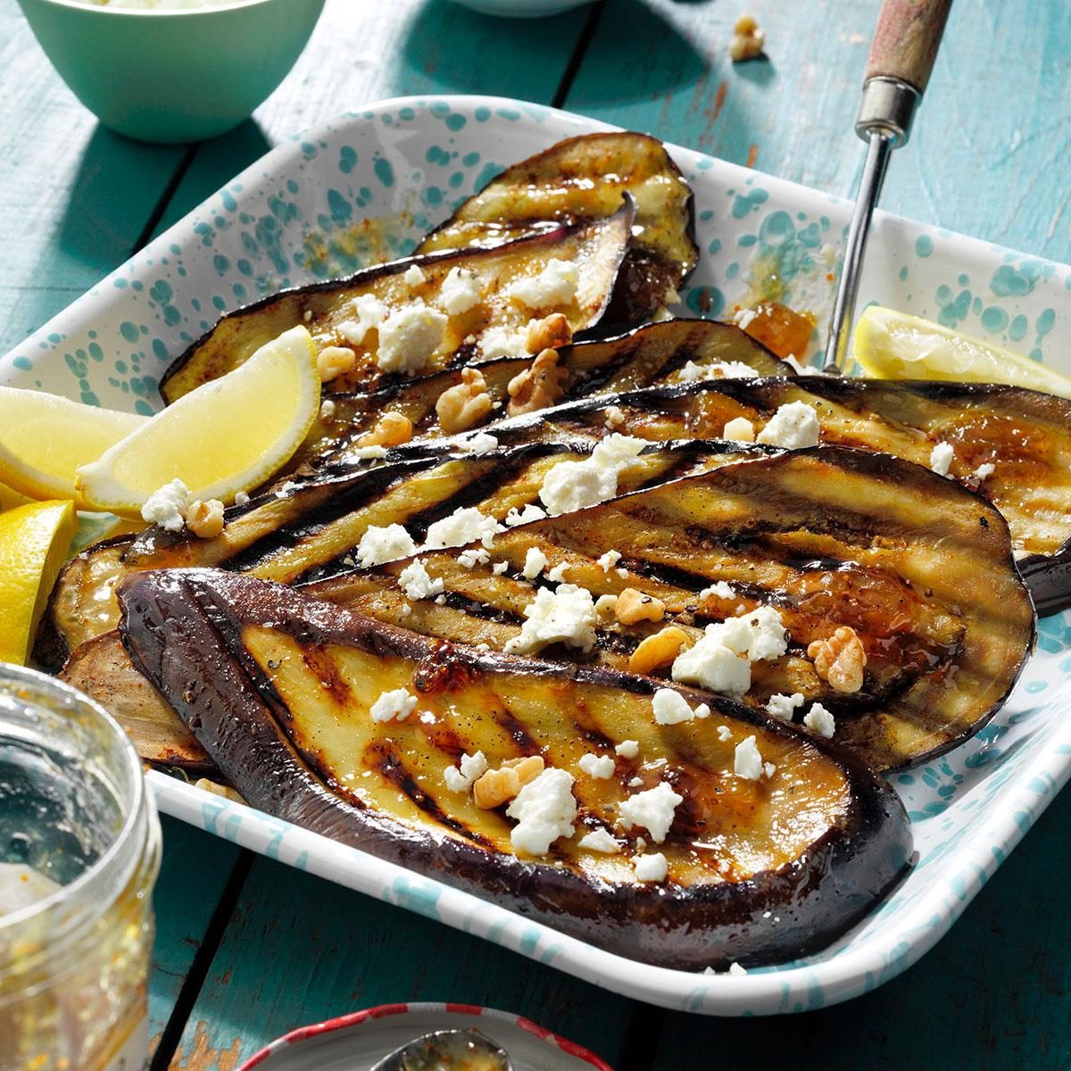 Grilled Eggplant With Fig Feta And Walnuts