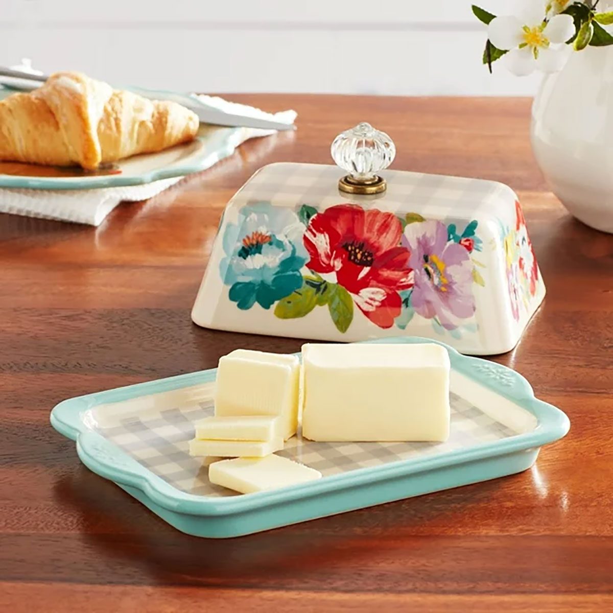 The Pioneer Woman Sweet Romance Ceramic Double Stick Blue Butter Dish 