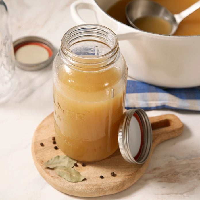 Chicken Broth stored in jar