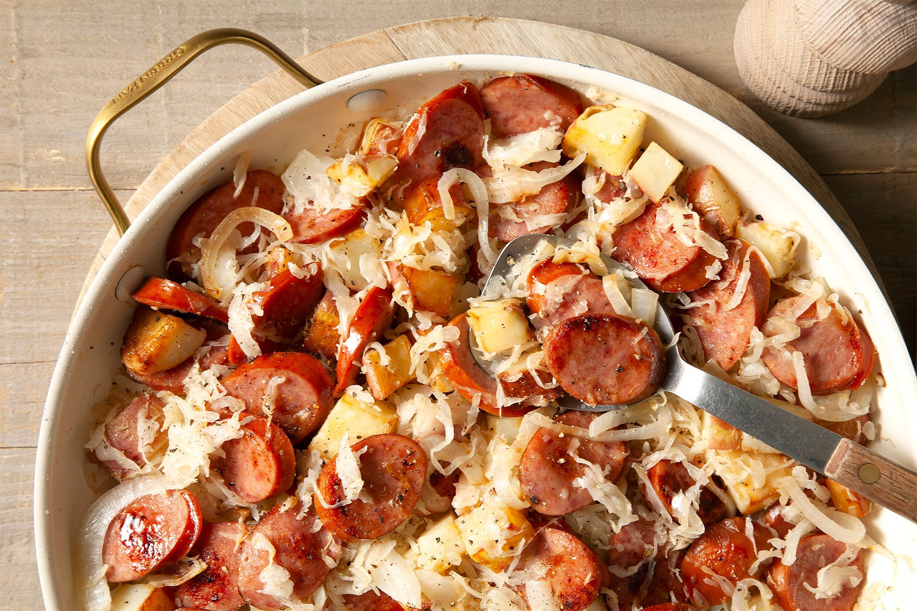 Sausage And Sauerkraut in cooking pot